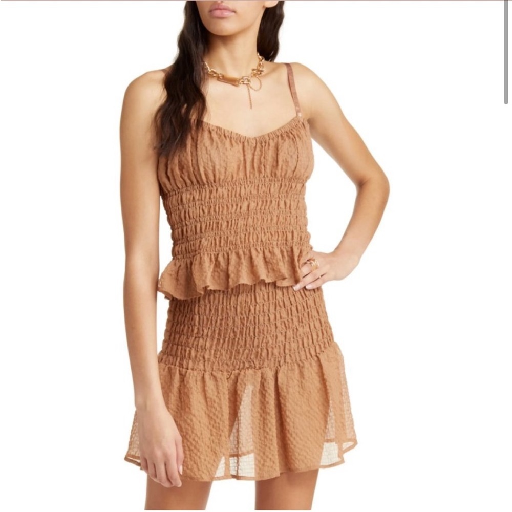 NWT Open Edit Nordstrom Shirred‎ Sheer Camisole Tank Top - Tan Chanterelle